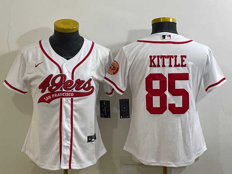 Women%27s San Francisco 49ers #85 George Kittle White With Patch Cool Base Stitched Baseball Jersey
